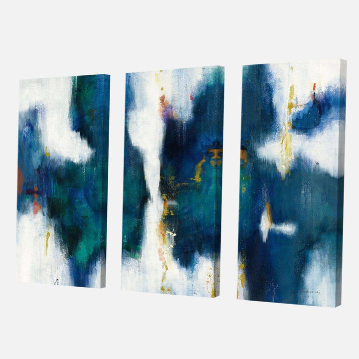 Blue Glam Texture I Contemporary Premium Canvas Wall Art - 36x28 - 3 Panels