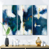 Blue Glam Texture I Contemporary Premium Canvas Wall Art - 36x28 - 3 Panels