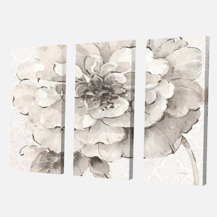 Indigold Grey Peonies I Farmhouse Premium Canvas Wall Art - 36x28 - 3 Panels