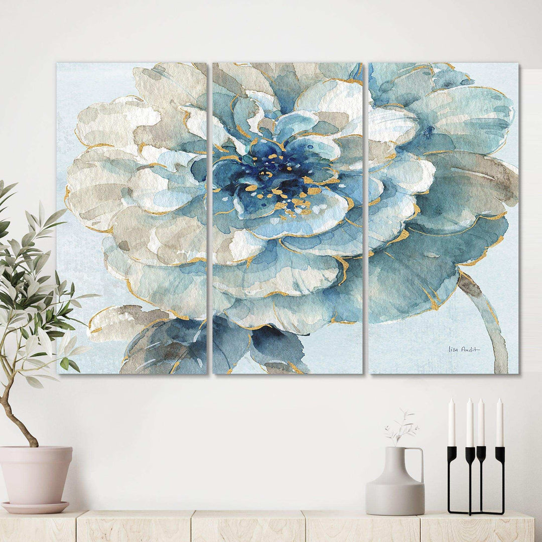 Indigold Watercolor Flower II Farmhouse Canvas Artwork - 36x28 - 3 Panels