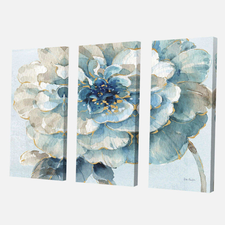 Indigold Watercolor Flower II Farmhouse Canvas Artwork - 36x28 - 3 Panels
