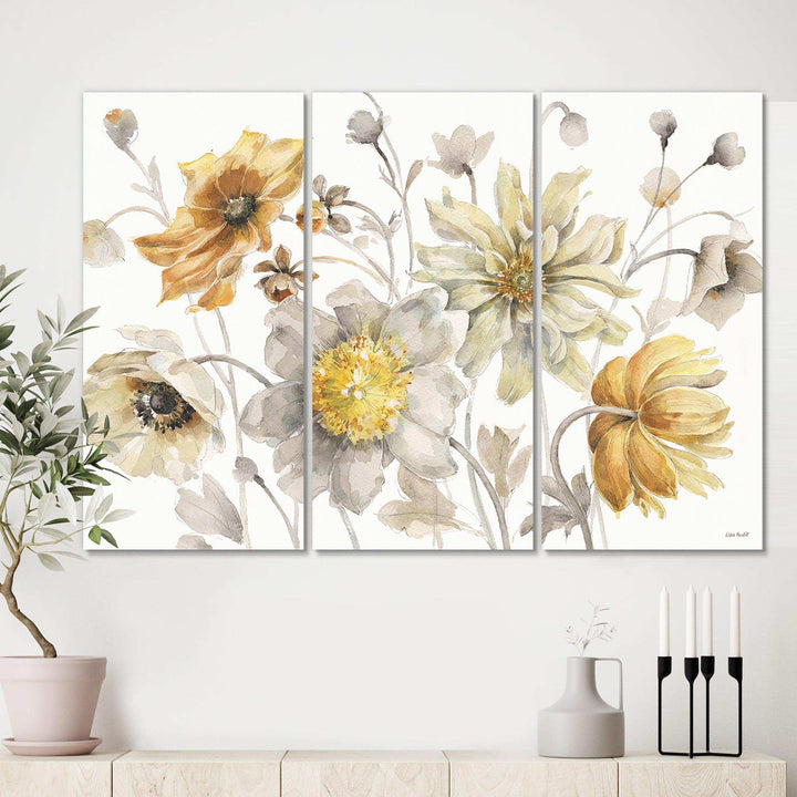 Fields of Gold Watercolor Flower VII - Floral Multi-Panels Wall Art 3 Prints