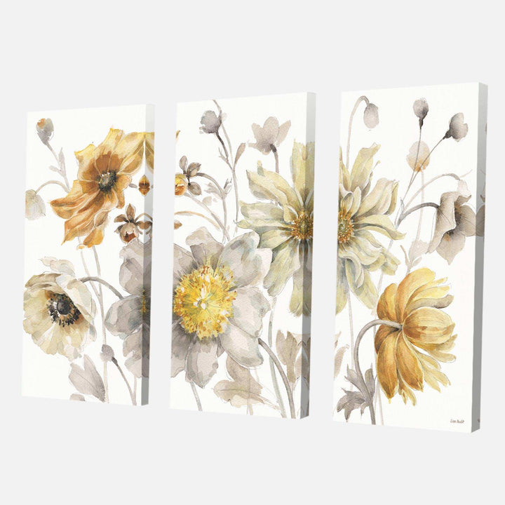 Fields of Gold Watercolor Flower VII - Floral Multi-Panels Wall Art 3 Prints