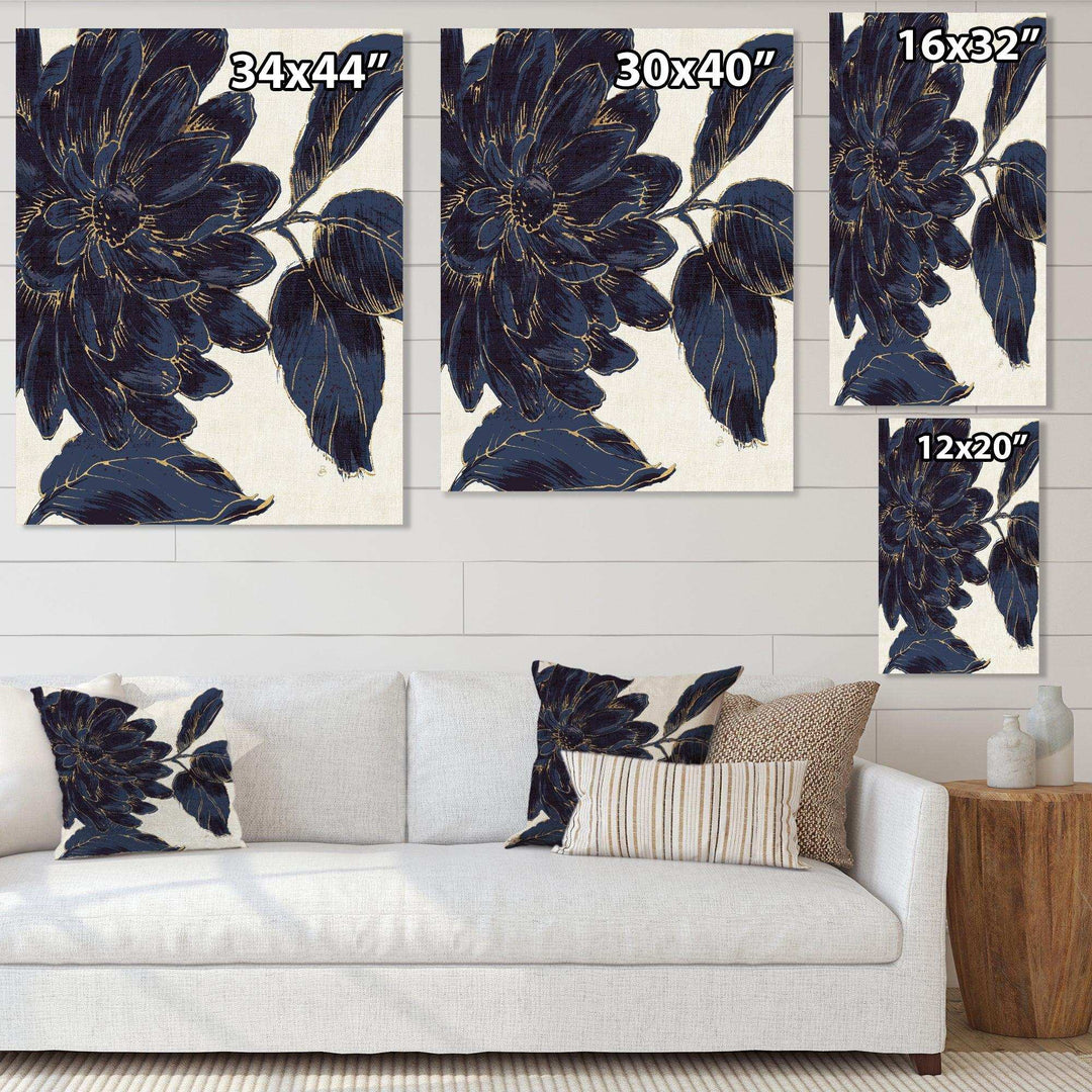Indigo Gold Metallic Flower - Traditional Living Room Wall Decor