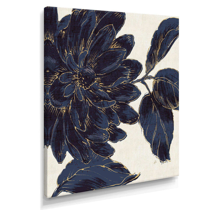 Indigo Gold Metallic Flower - Traditional Living Room Wall Decor