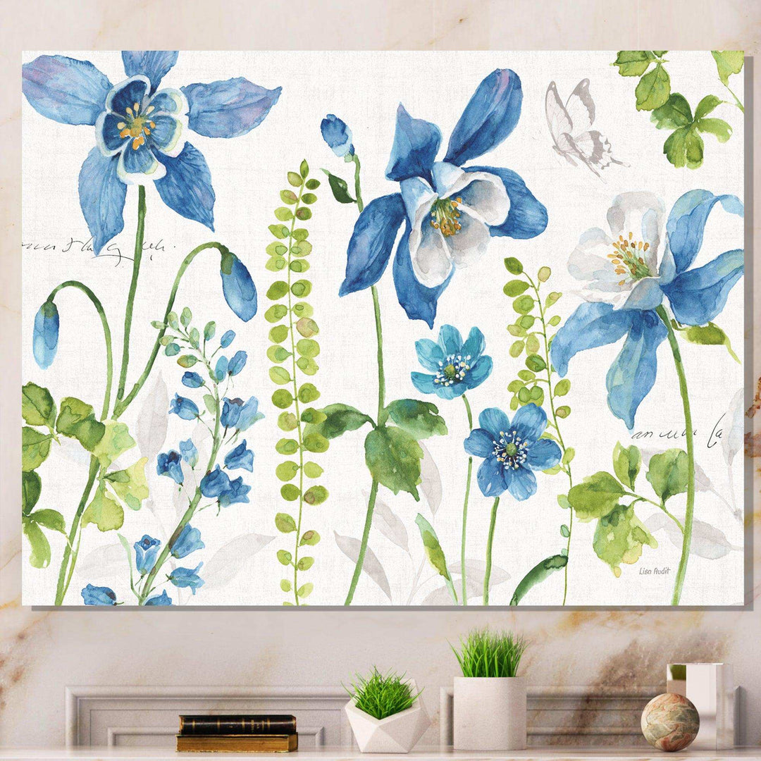 Bluebell and Columbine Wild Flowers with Butterfly