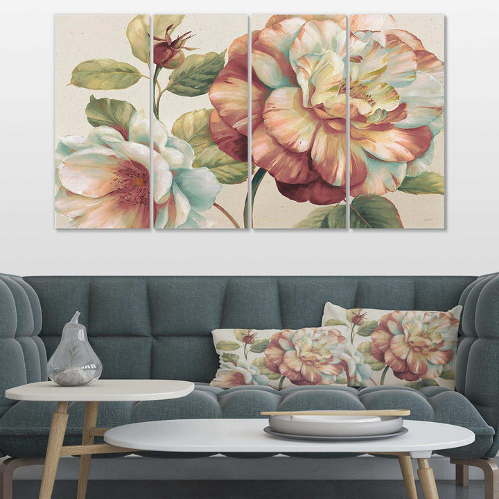 Romantic Dark Rose Blossing Flowers Multi-Panels