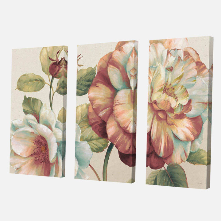 Romantic Dark Rose Blossing Flowers - Floral Multi-Panels Wall Art 3 Prints