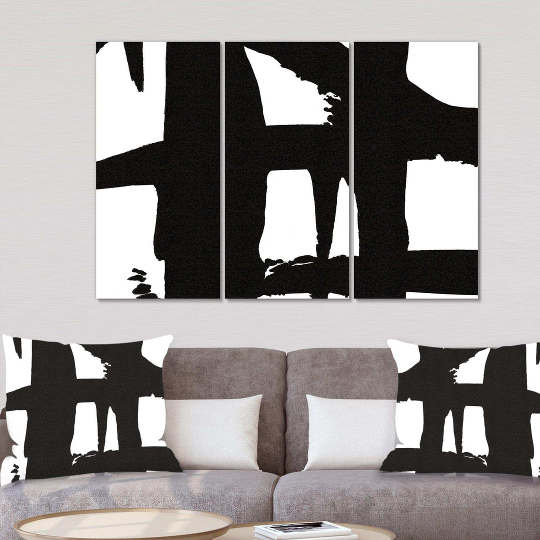 Black &amp; White Crossing Paths II Modern Canvas Artwork - 36x28 - 3 Panels