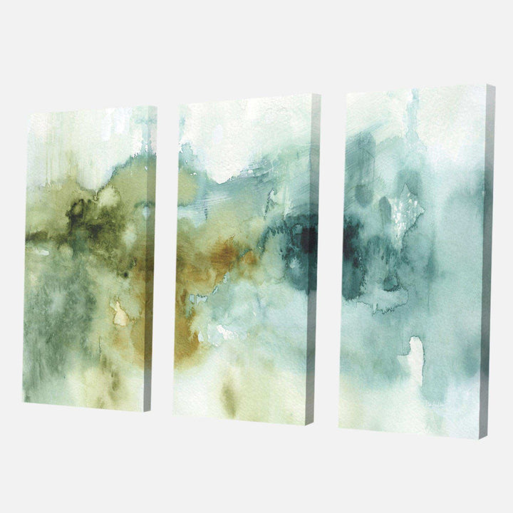 Abstract Watercolor Green House Modern Canvas Art - 36x28 - 3 Panels
