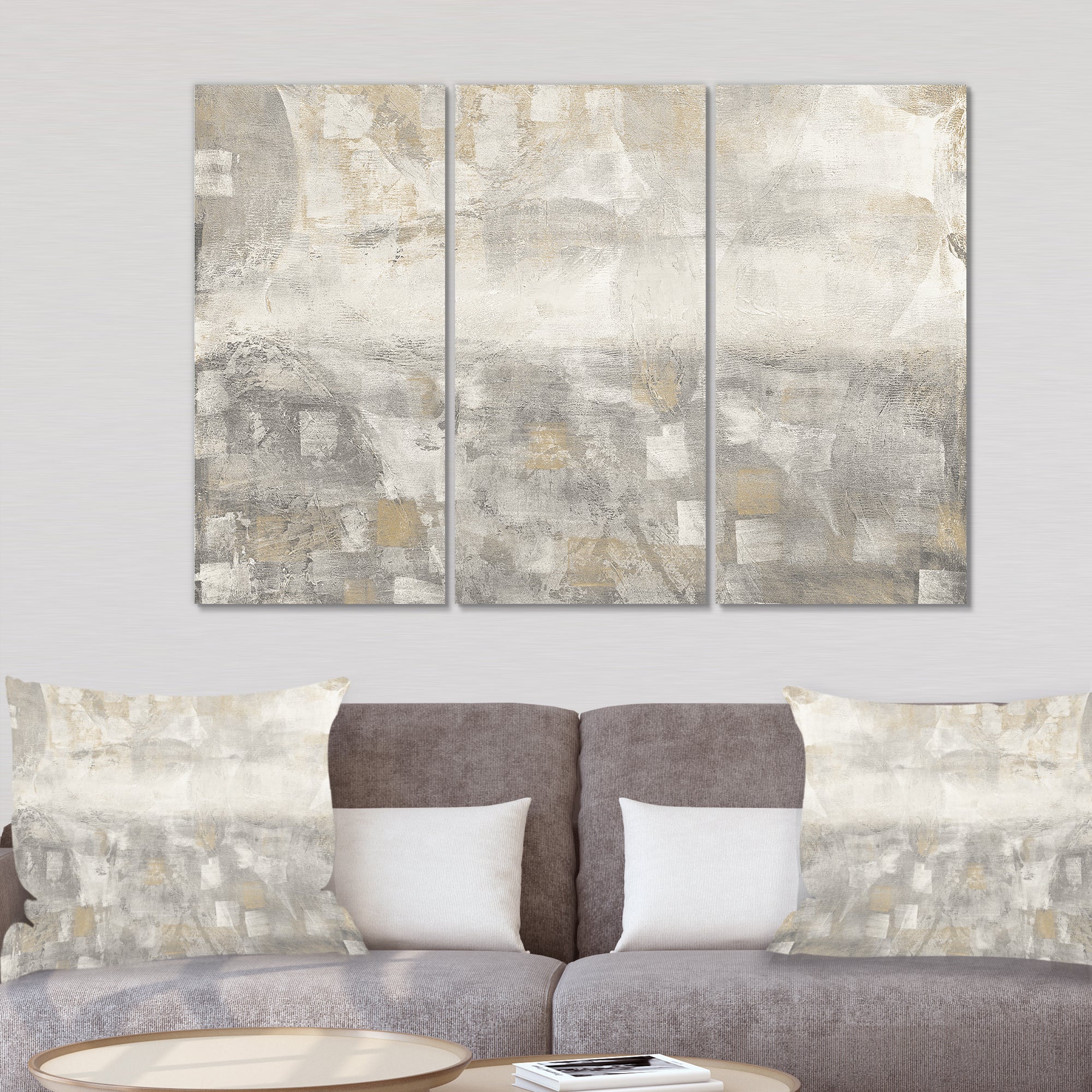 Gray Abstract Watercolor Contemporary Gallery-wrapped Canvas - 36x28 - 3 Panels