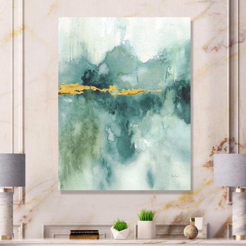 Blue Watercolor Impression with Gold - Traditional Living Room Wall Decor