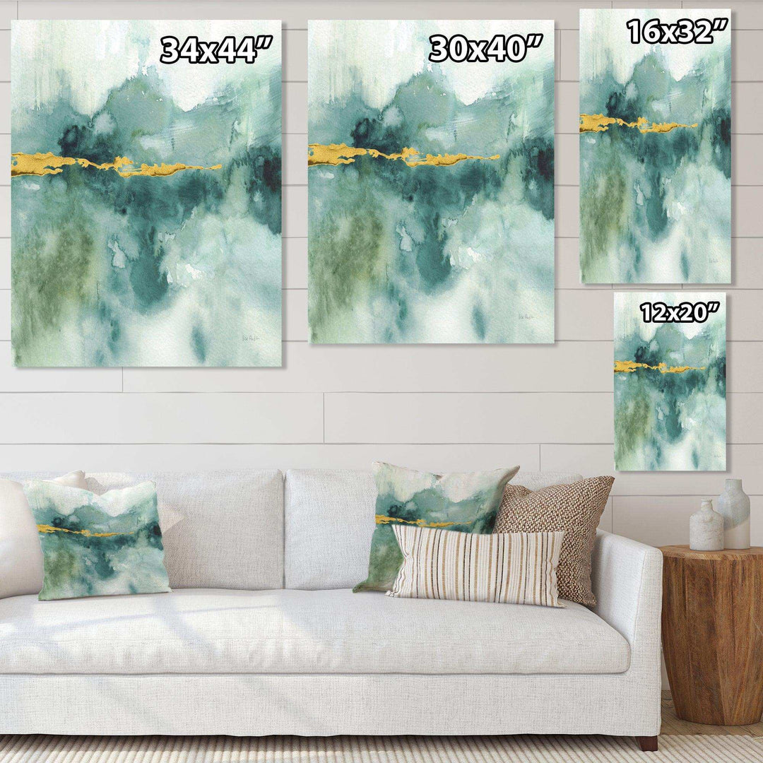 Blue Watercolor Impression with Gold - Traditional Living Room Wall Decor