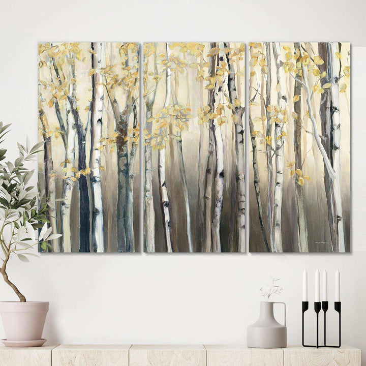 Golden Birch Forest I - Landscapes Multi-Panels Wall Art 3 Prints