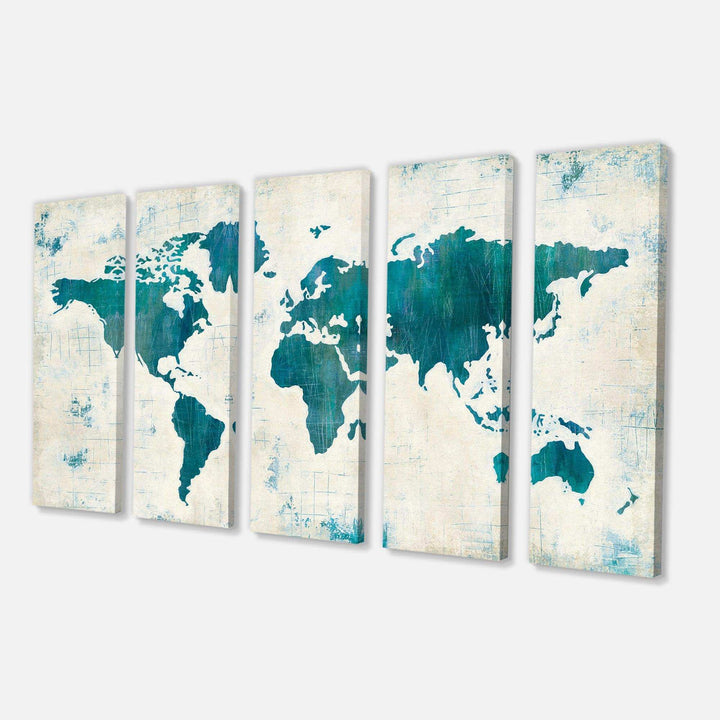 Discover the World Map in Blue Multi-Panels