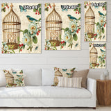 Blue Cottage Bird, Birdcage and Apple Blossoms I