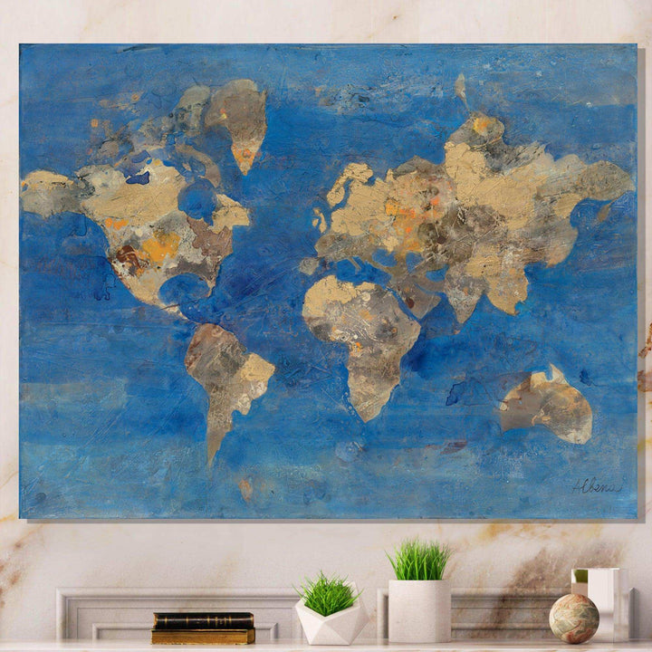Golden Blue World Map