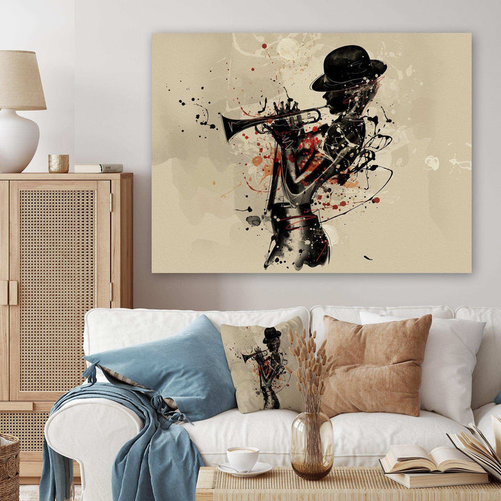 Woman Playing Jazz Trumpet - Modern Bedroom Wall Art