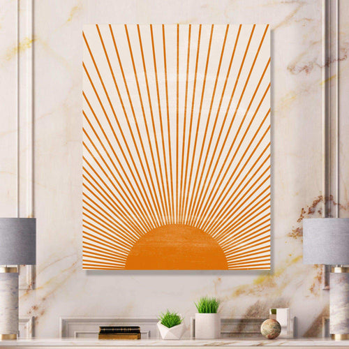 Designart Orange Sun Print III - Modern Bedroom Wall Art