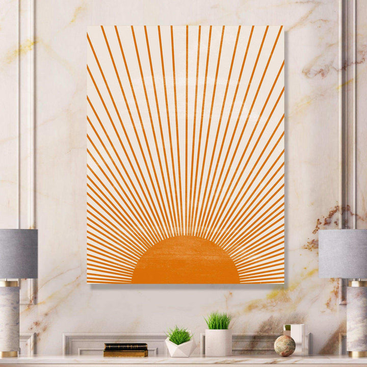 Designart Orange Sun Print III - Modern Bedroom Wall Art
