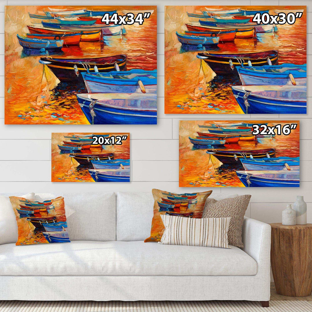 Boats In The Harbor During Warm Colourd Sunset I