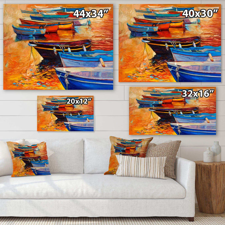 Boats In The Harbor During Warm Colourd Sunset I