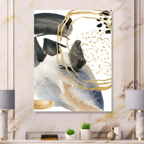 Pastel Abstract With Blue Black Beige & Gold Spots - Modern Living Room Wall Decor