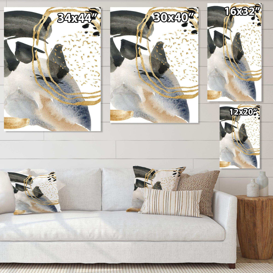 Pastel Abstract With Blue Black Beige &amp; Gold Spots - Modern Living Room Wall Decor