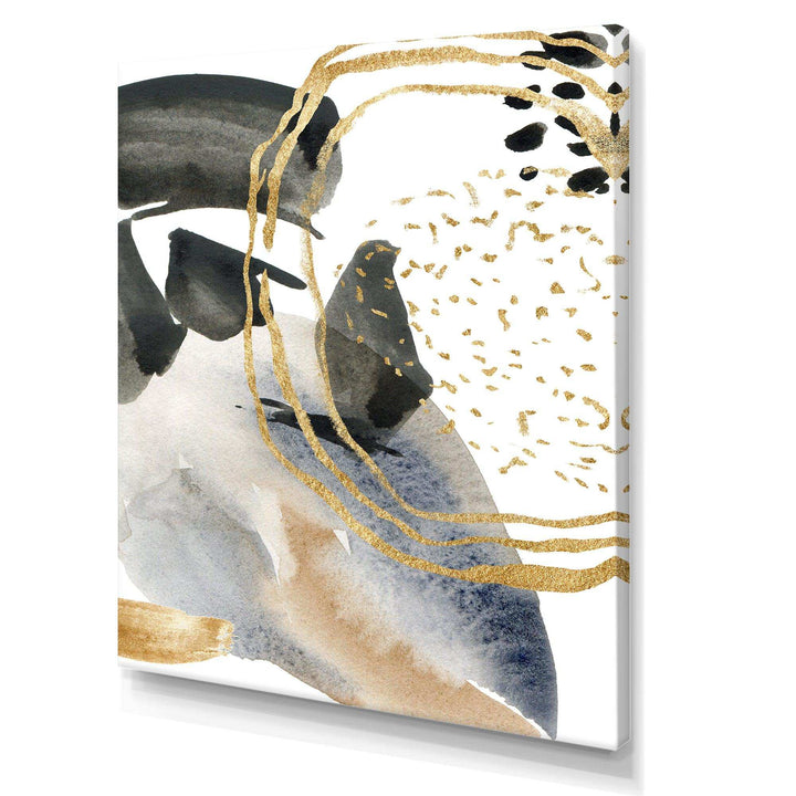Pastel Abstract With Blue Black Beige &amp; Gold Spots - Modern Living Room Wall Decor