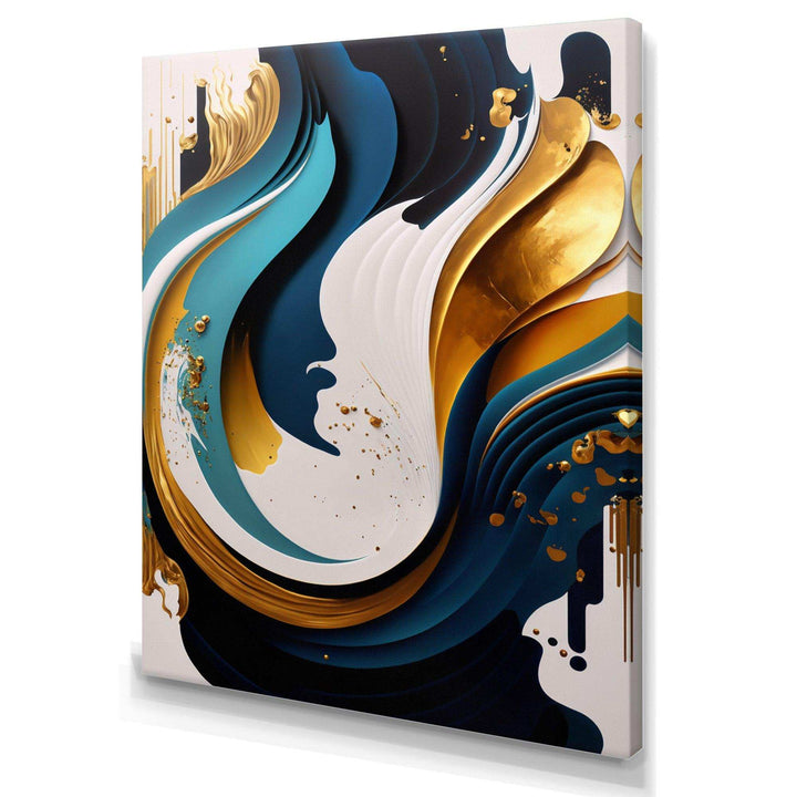 Blue And Gold Modern Art Abstract Painting II - Modern Living Room Wall Decor
