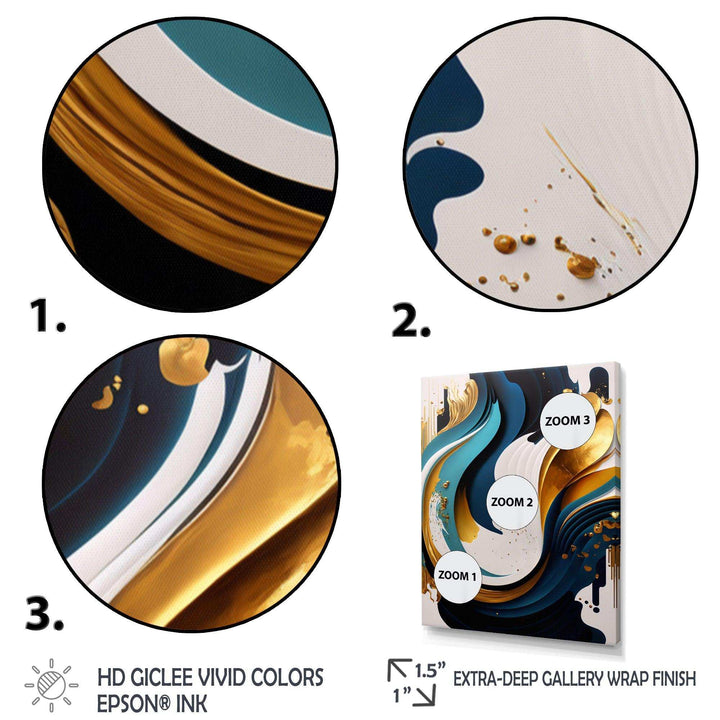 Blue And Gold Modern Art Abstract Painting II - Modern Living Room Wall Decor