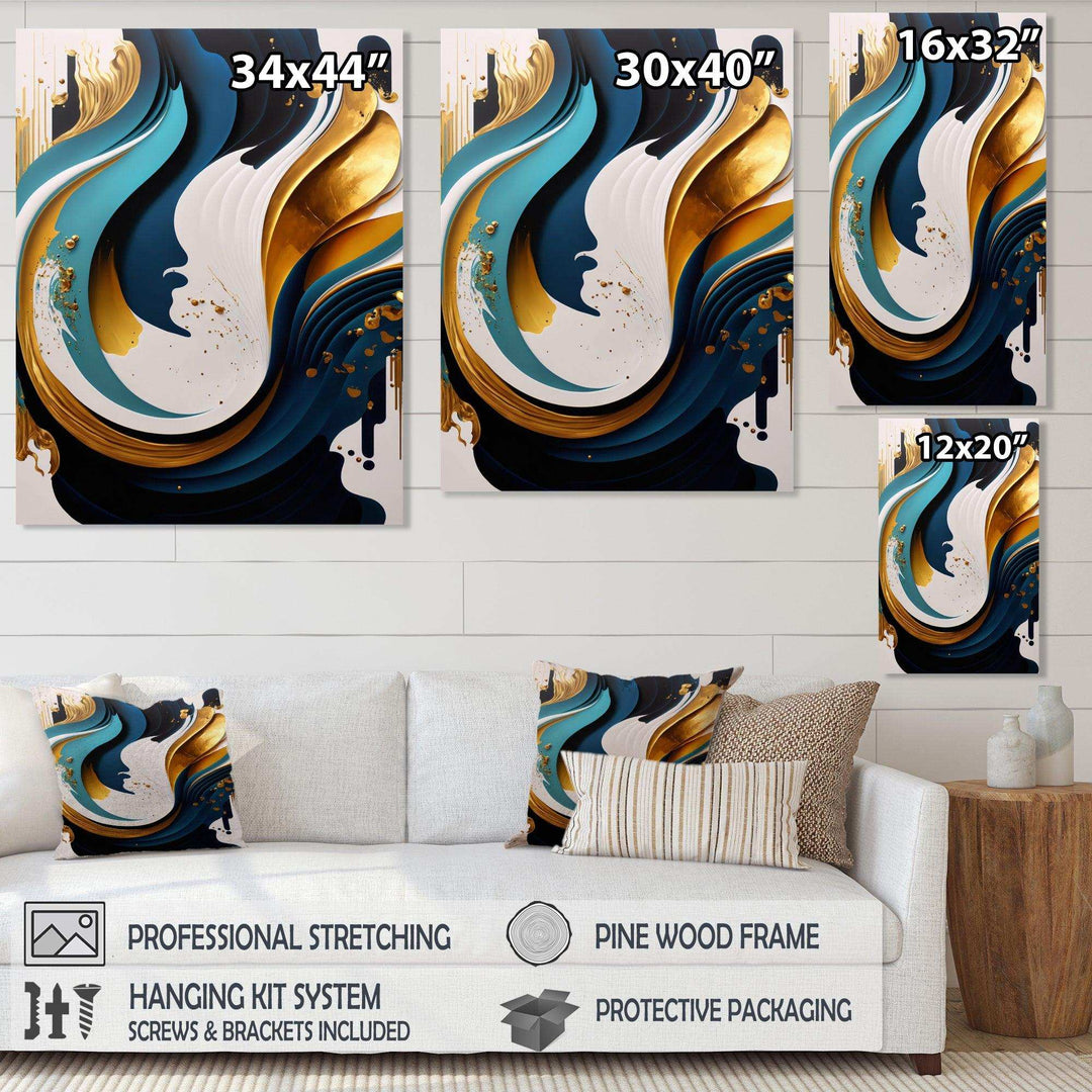 Blue And Gold Modern Art Abstract Painting II - Modern Living Room Wall Decor