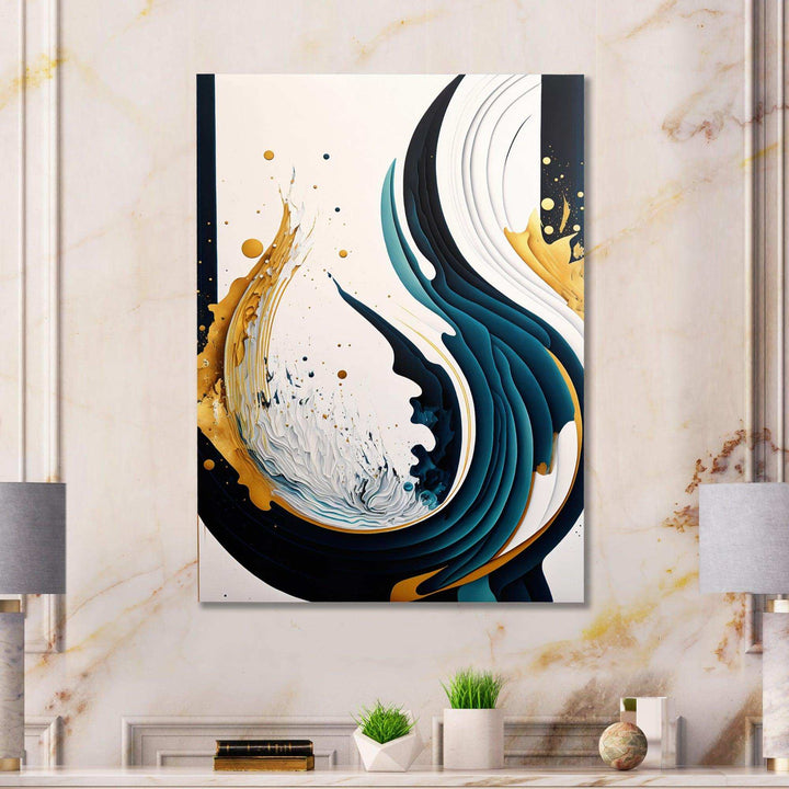 Blue And Gold Modern Art Abstract Painting VI - Modern Bedroom Wall Art