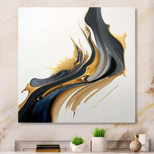 Black, White And Gold Liquid Art II - Modern Canvas Wall Art