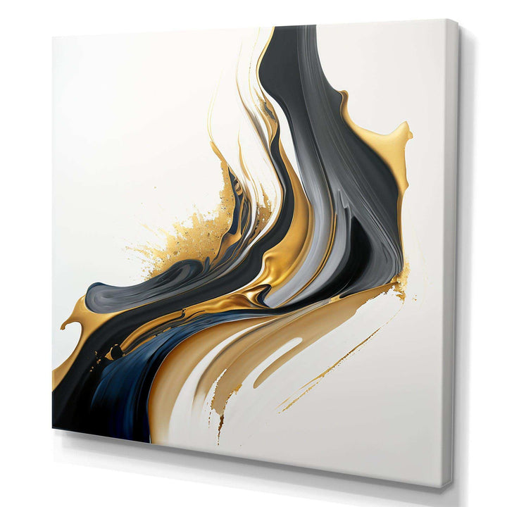 Black, White And Gold Liquid Art II - Modern Canvas Wall Art