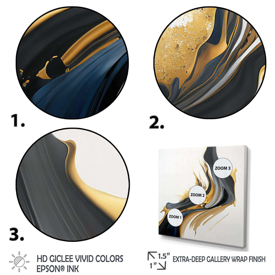 Black, White And Gold Liquid Art II - Modern Canvas Wall Art