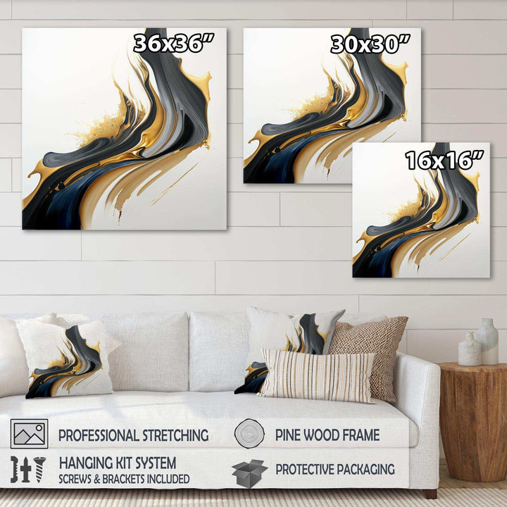 Black, White And Gold Liquid Art II - Modern Canvas Wall Art