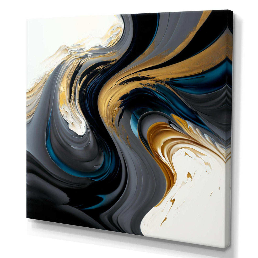 Black, White And Gold Liquid Art IV - Modern Living Room Wall Decor