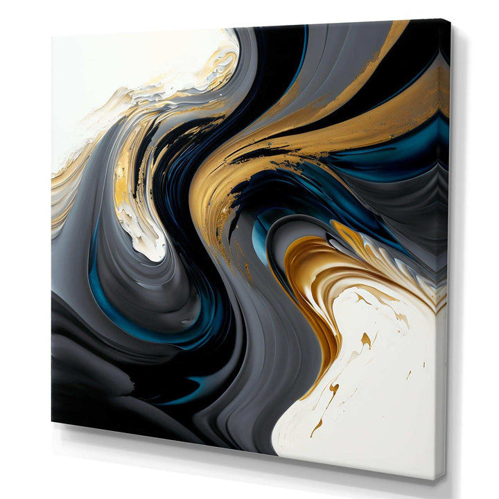 Black, White And Gold Liquid Art IV - Modern Living Room Wall Decor
