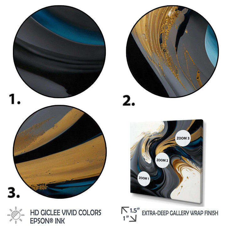 Black, White And Gold Liquid Art IV - Modern Living Room Wall Decor