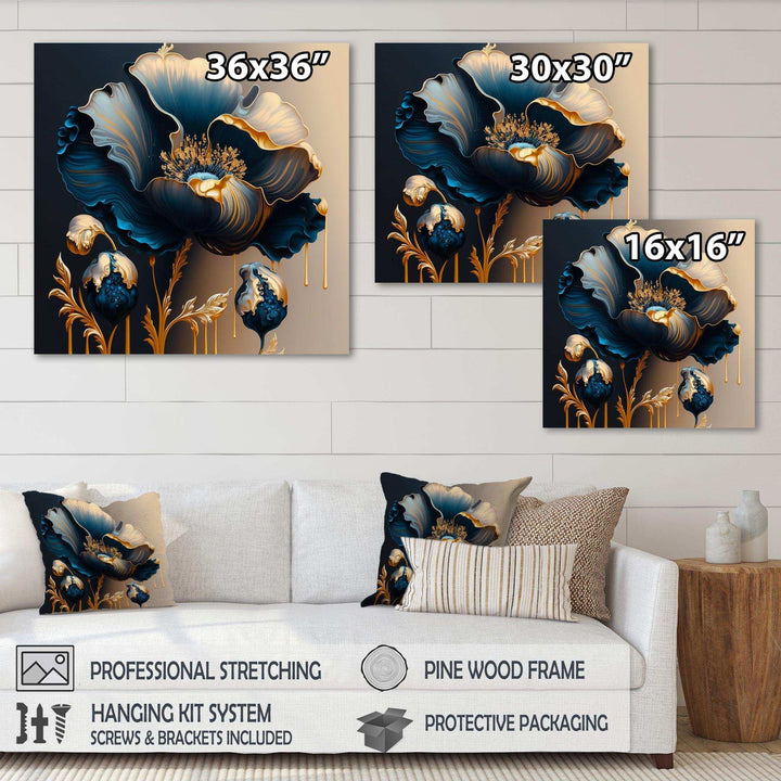 Deep Blue And Gold Single Flower V