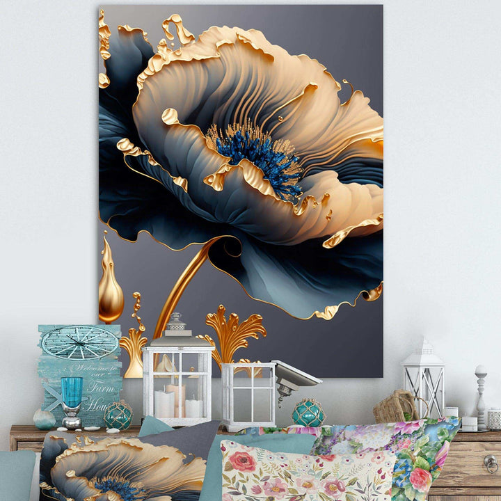 Deep Blue And Gold Single Flower VI
