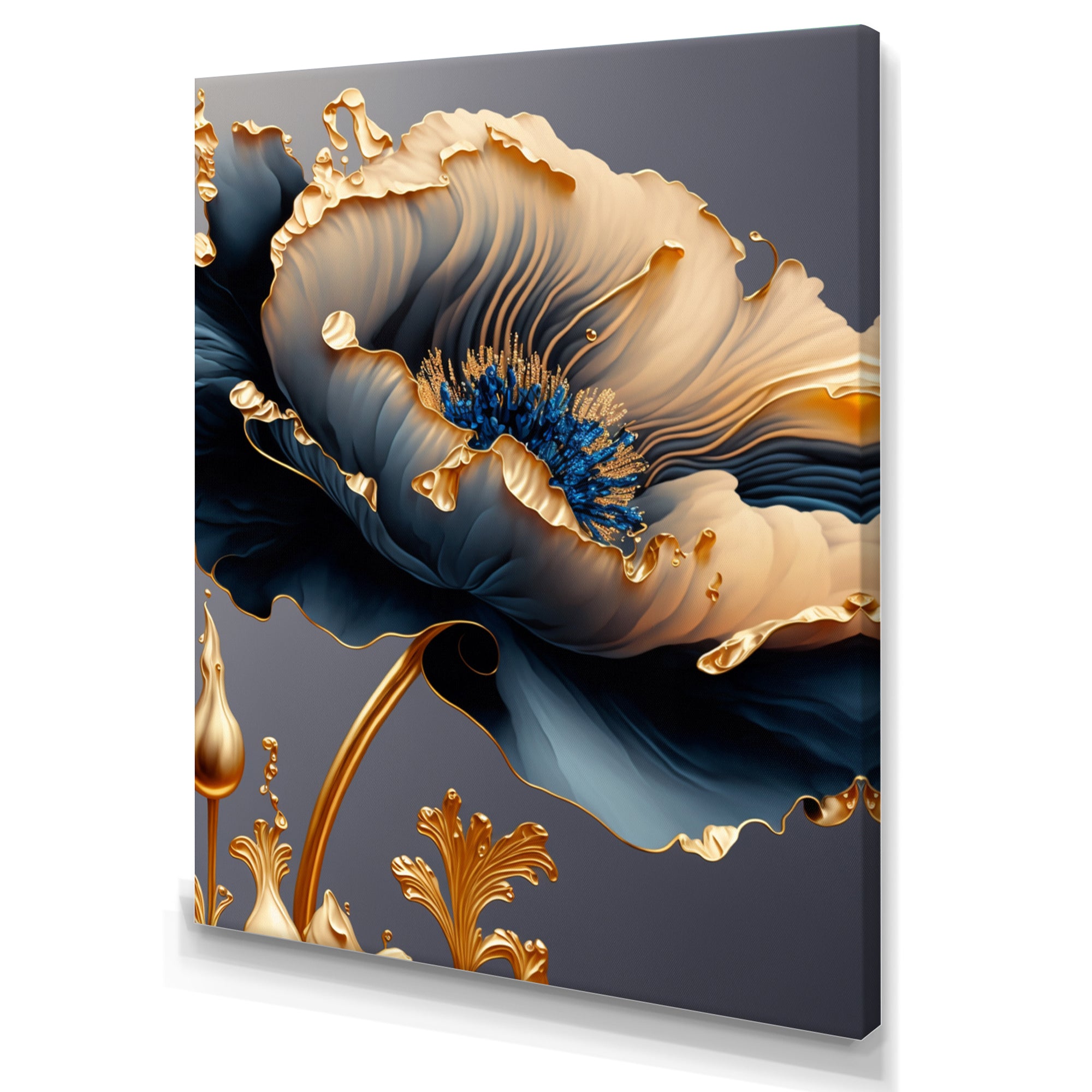 Deep Blue And Gold Single Flower VI