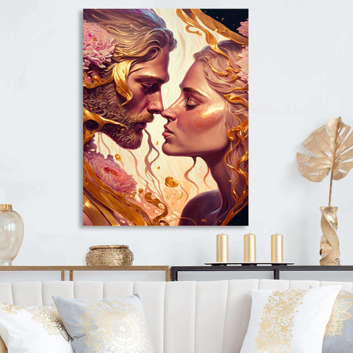 Gold And Pink Couple Kissing Art