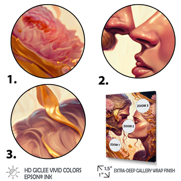 Gold And Pink Couple Kissing Art
