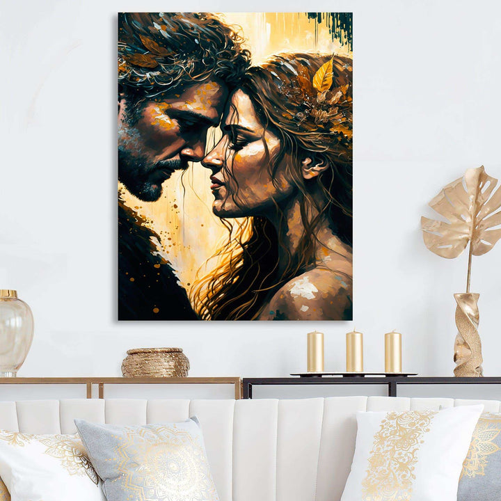 Black And Gold Couple Kissing Art I