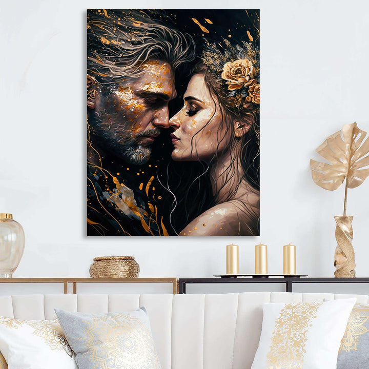 Black And Gold Couple Kissing Art II