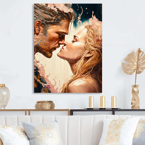 Blue And Gold Couple Kissing Art