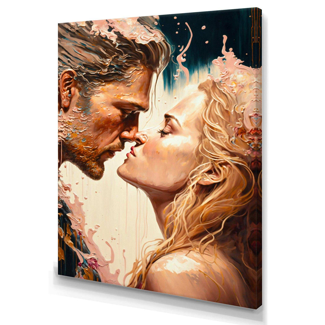 Blue And Gold Couple Kissing Art