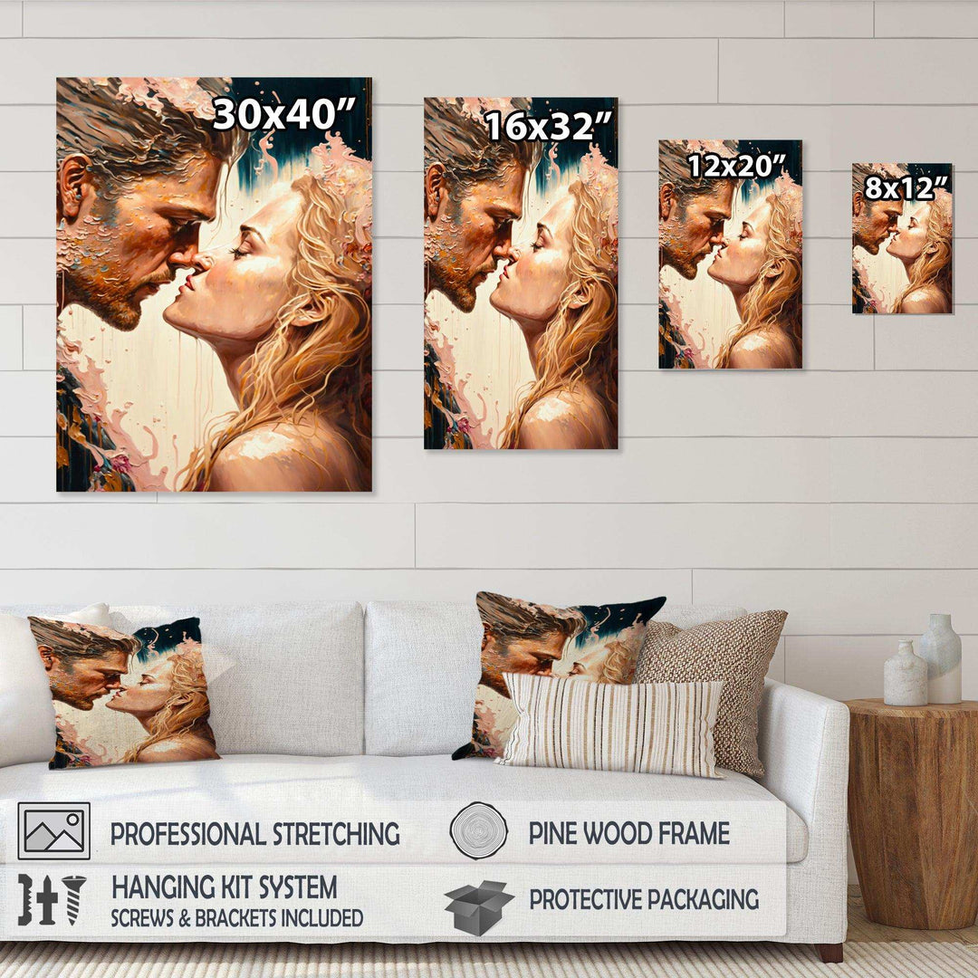 Blue And Gold Couple Kissing Art